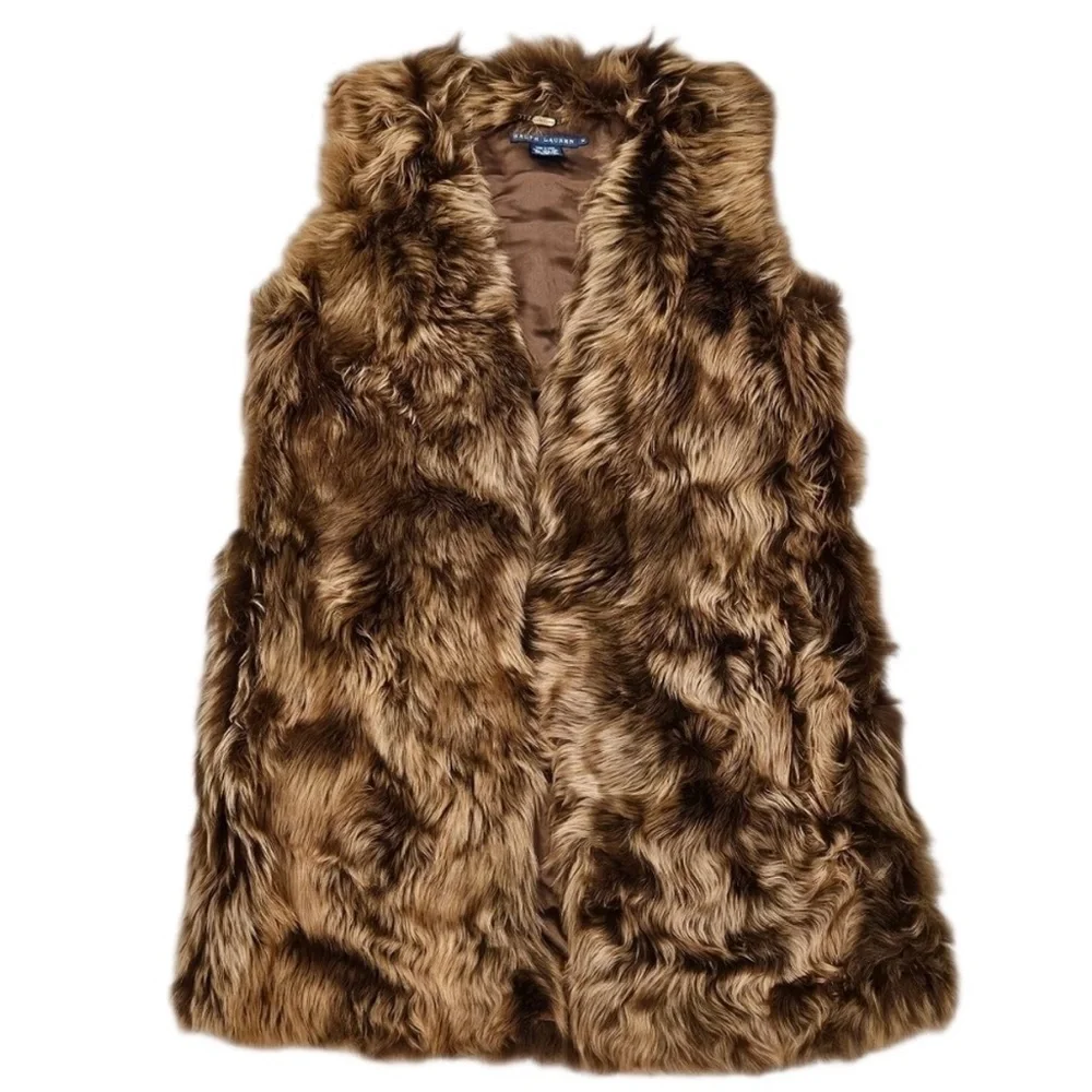 Ralph Lauren Blue Label Runway Brown Dyed Lamb Fur Shearling Vest Silk Medium - Picture 1 of 5